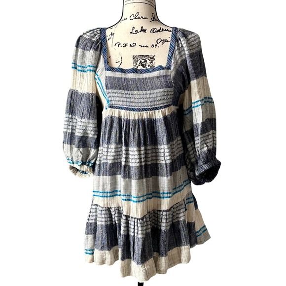 Boho Free People‎ Mini Dress Striped Blue White Size S Urban Ethereal bohemian - Picture 2 of 8